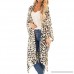 Redacel Women Fashion Sexy Short Sleeve Cover Up Leopard Print V-Neck Long Cardigan Coat Beige B07Q8K2Y8P